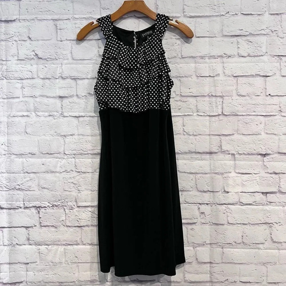 Enfocus Studios Black White Polka Dots‎ Sleeveless Ruffle Dress - Picture 1 of 9